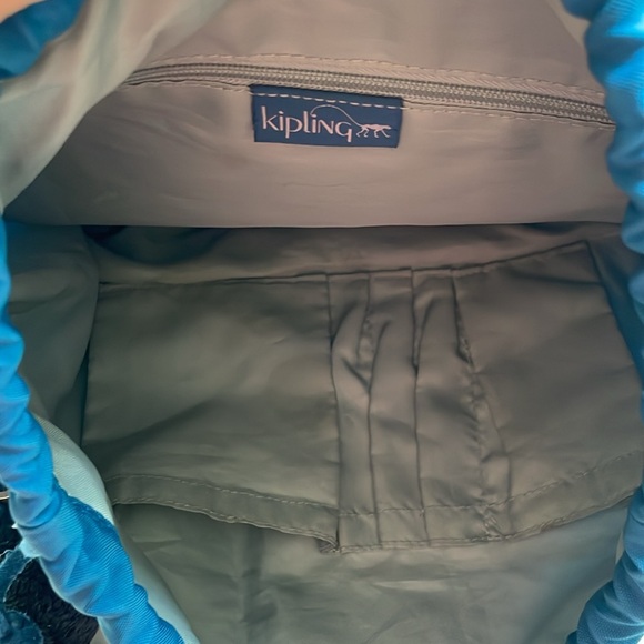 Vintage Kipling Backpack Duffle Bag Drawstring Nylon Medium, Teal - Picture 7 of 11
